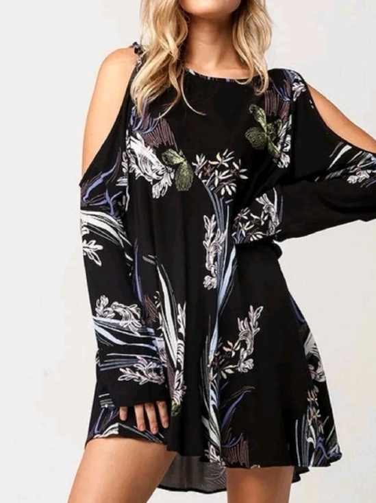 Free People Dresses & Skirts - Free People Black Floral Cold-Shoulder Mini Dress